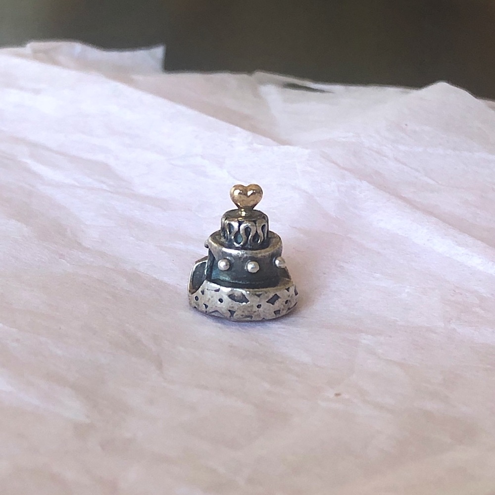 Retired Silver Celebration Cake W/ Gold Heart